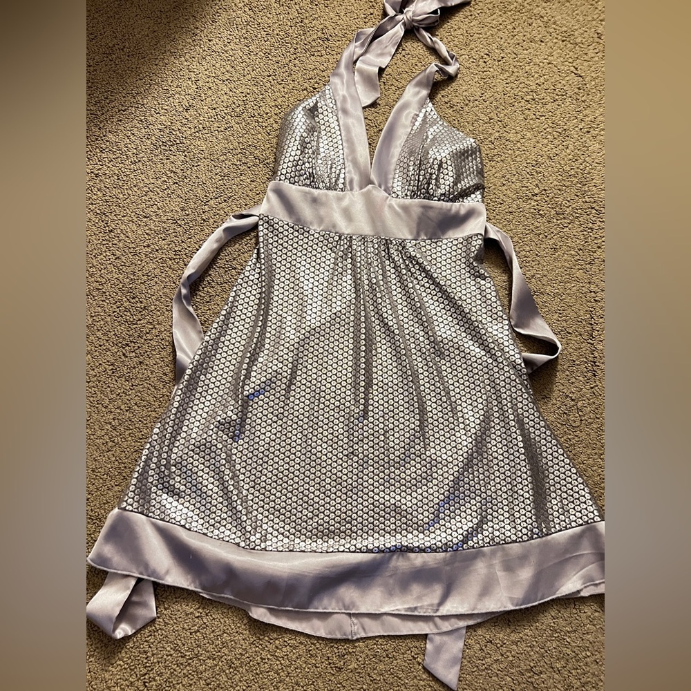 Shiny silver halter dress